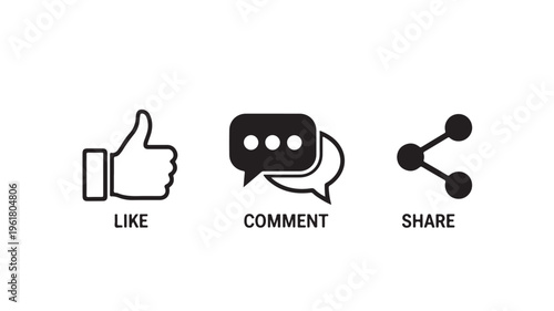 Social Media Icons Like Comment Share On White Background For Digital Communication Concepts