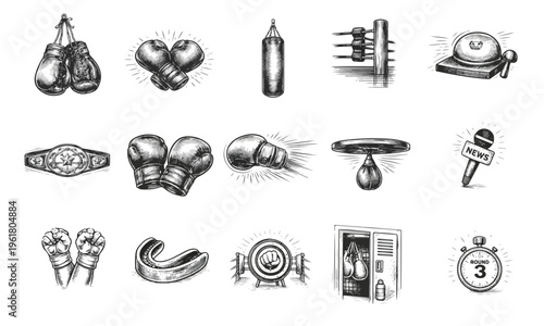 Hand Drawn Boxing Equipment Set Doodle Illustration Collection