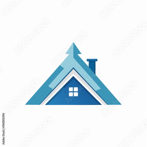 A stylized abstract house icon with a blue roof and a green tree shape integrated within