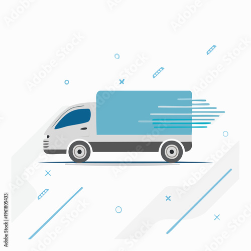 Speedy delivery truck illustration with motion lines for fast transport services