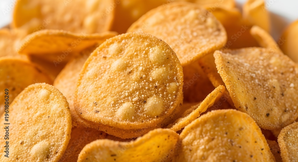Obraz premium Barbecue Ranch Corn Chips Crunchy Seasoned Bites, Tangy Smoky Snack, Gourmet Party Food, Bold Flavorful Chips, Crisp Golden Texture, Homemade Snack Photography, Savory Southwest Concept