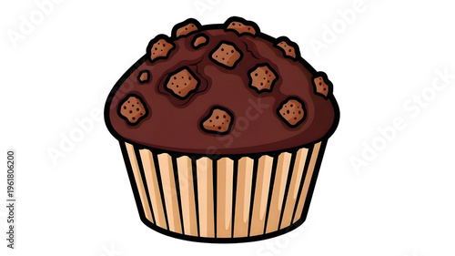 Illustration of a chocolate muffin with chocolate chips on top