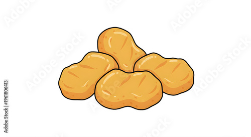 Cartoon style illustration of chicken nuggets on white background