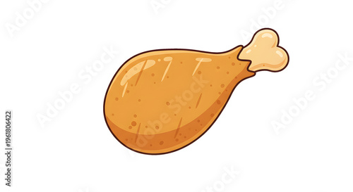 Cartoon style fried chicken drumstick on white background