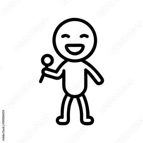 Happy cartoon character holding a microphone icon