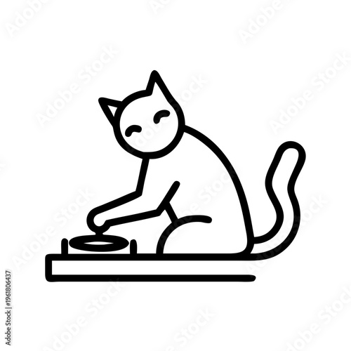 Dj cat icon, vector illustration of a cat playing music on a turntable