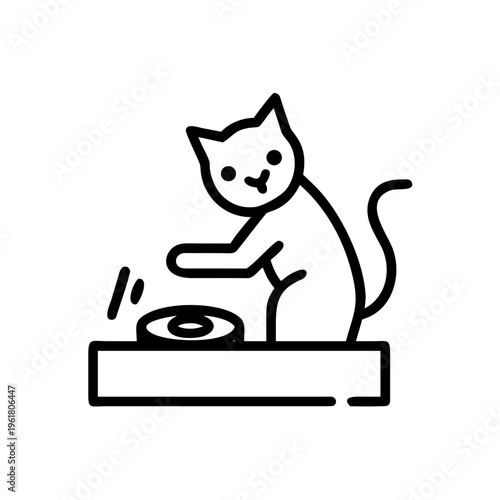 Cute cat dj playing music on a turntable, vector illustration