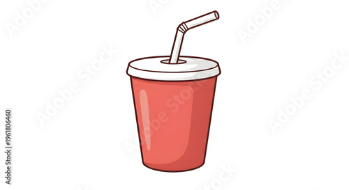 Illustration of a red soda cup with straw in cartoon style