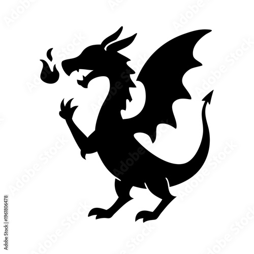 Black silhouette of a dragon breathing fire