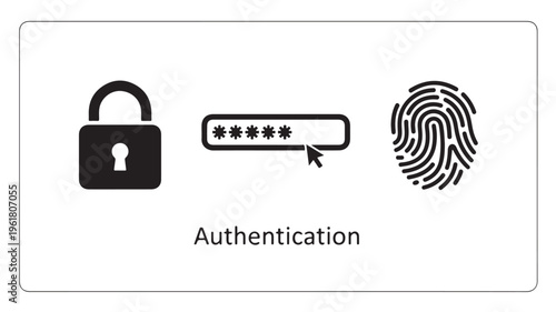 Authentication Concept With Lock Password And Fingerprint Icons On White Background For Security Technology