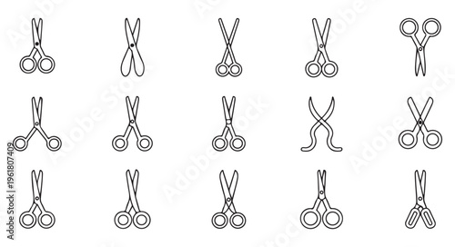 Set of scissors icons vector illustration outline thin line style for tailoring barber sewing equipment tools