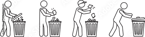 Trash, disposal, waste management, people icons, vector illustrations