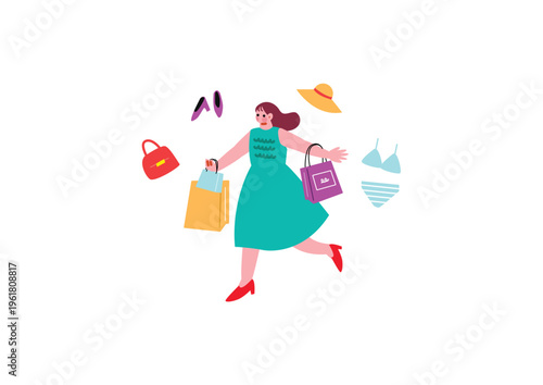 買い物を楽しむ女性のイラスト