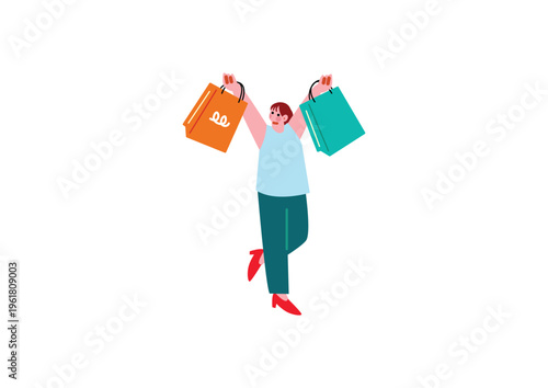 買い物を楽しむ女性のイラスト