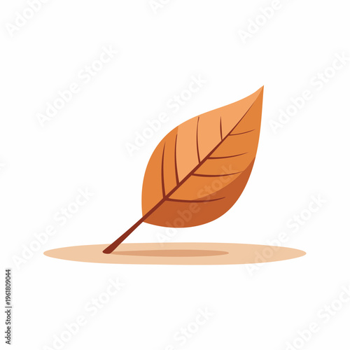 Autumn Leaf Icon - Single Brown Leaf Illustration with Shadow