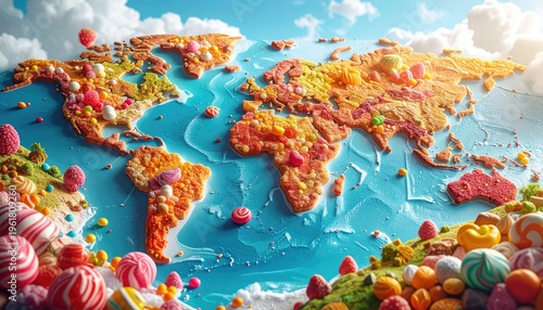 Sweet World Map: Colorful Candy and Confectionery Globe