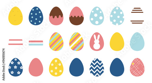 Assorted Easter Eggs with Festive Decorations in Bright Colors