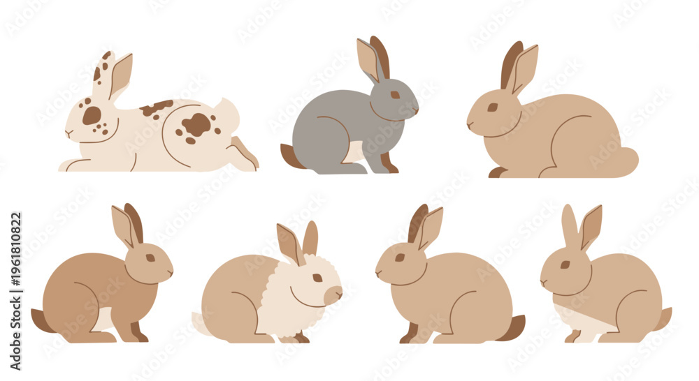 Fototapeta premium Cute Cartoon Rabbits Set Flat Design Style Various Colors