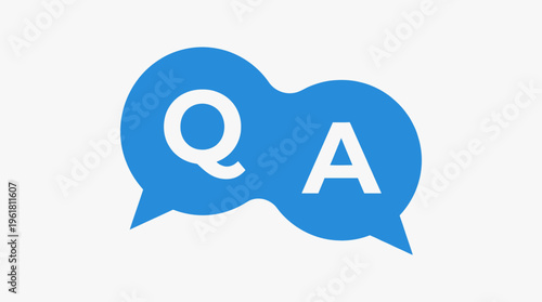 Two blue speech bubbles with white Q and A letters representing a question and answer session or frequently asked questions.