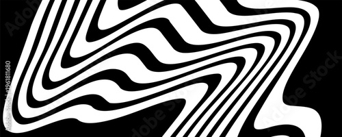 Black on white abstract perspective line wave background with 3d dimensional effect isolated on white