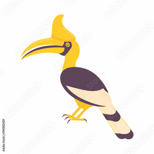 Brightly Colored Hornbill Bird Illustration with Yellow and Purple Plumage