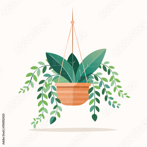 Charming Digital Illustration of a Suspending Planter with Greenery, Ideal for Interior Design and Home Decor Concepts