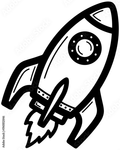 Modern rocket ship blasting off into the sky with dynamic flames