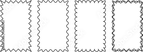 Frame set of standard ratio rectangles 3x5 with wavy, scallop, zigzag, double edges in vertical, mobile and portrait formats.