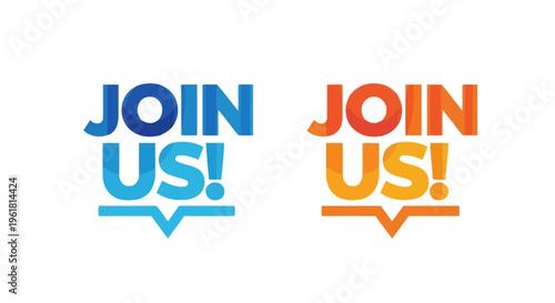 Vibrant Join Us signs with speech bubbles on colorful background