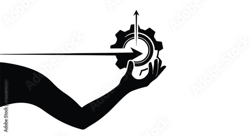 Innovation concept with hand holding gear and arrow