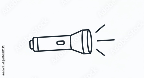 Hand-Drawn Flashlight Illustration Emitting Light Beams on White Background.
