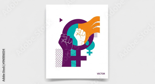 Feminist Power Symbol with Raised Fist and Megaphone Illustration.