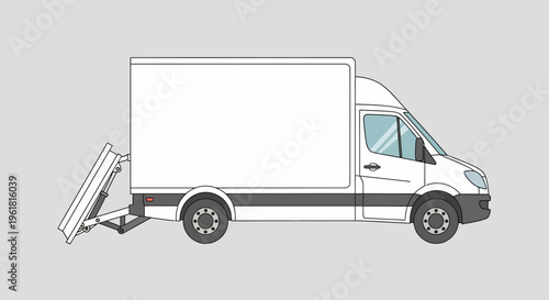 An illustration of a mockup car delivery van with a ramp extended