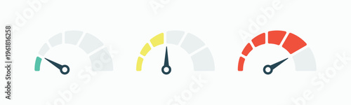 Three minimalist progress indicators show different levels of achievement. Green, yellow, and red hues signal caution, success, or warning