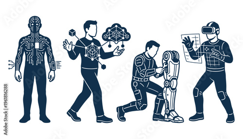 Futuristic human technology and digital innovation concept illustration