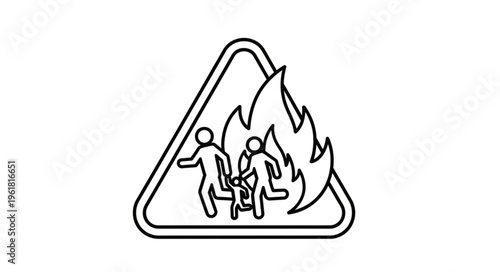 Emergency Evacuation Sign - People Running from Fire in Triangle.