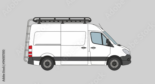 A mockup car illustration of a white van with a roof rack