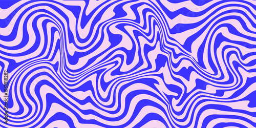 Blue Wavy Lines Abstract Background in Trendy Retro Psychedelic Style. Twisted, Swirled, and Distorted Vector Texture Pattern