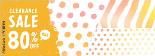 カラフルなドットとストライプの明るいポップアート風セールバナー 楽しい雰囲気の販促デザイン