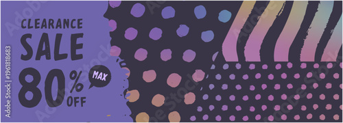 ハーフトーンのドットとストライプが印象的なダークポップアート風セールバナー 割引プロモーション背景