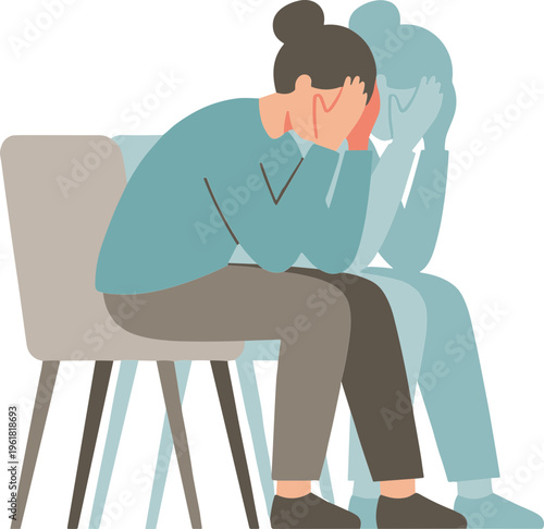 Woman sits on chair covering face with her hands in sadness