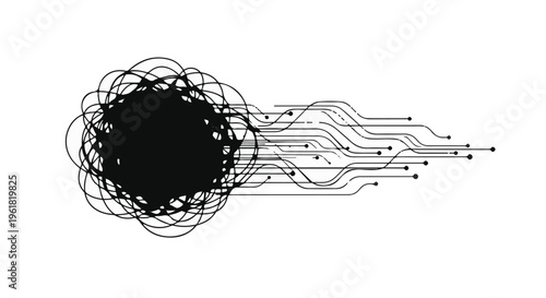 black hole with swirling lines and circuits technology concept
