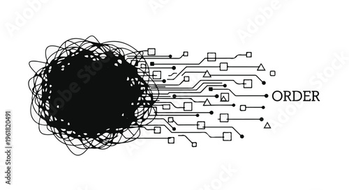 black hole with circuit board lines and order concept