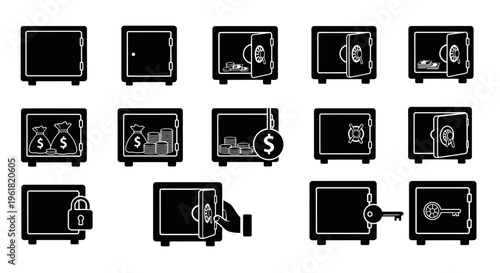 A collection of various safe boxes with different locks and contents on display