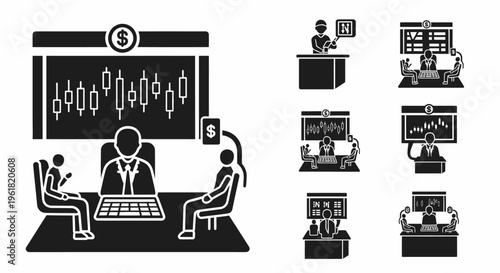 Business people analyze data on computers in an office setting daily.