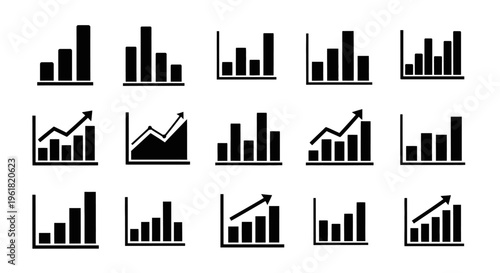Various business graphs and charts are displayed on a white background.