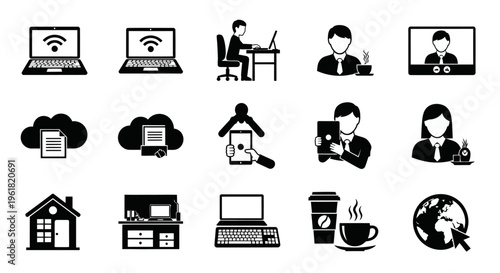 Business professionals communicate globally using technology devices indoors.