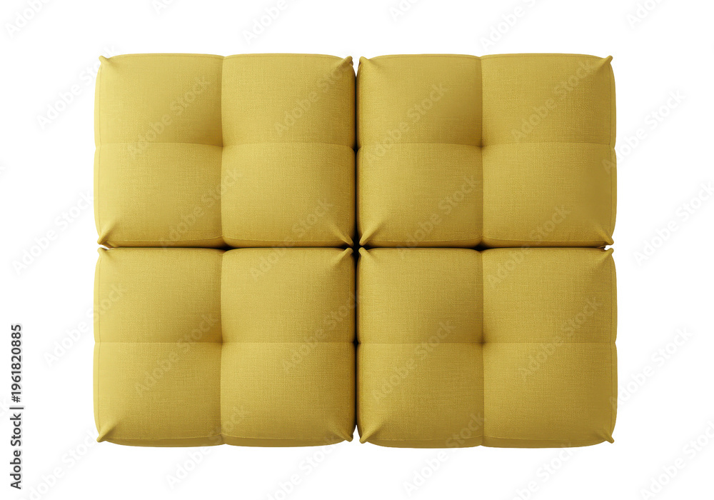 Naklejka premium Four mustard yellow square poufs with defined texture isolated on white background