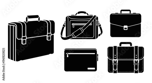 A collection of various briefcases and bags on display.