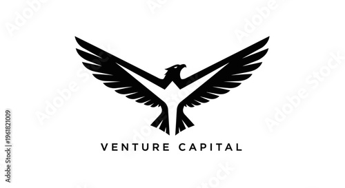 A black eagle illustration soars with outstretched wings above venture capital text.